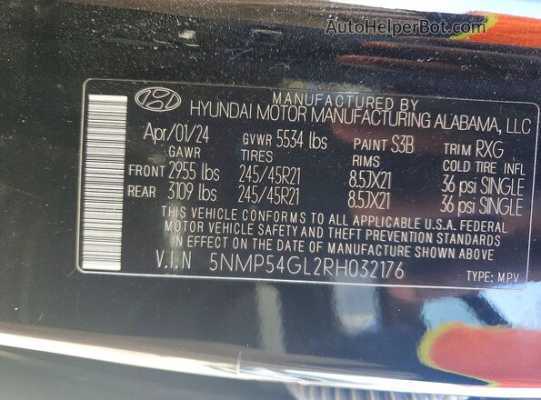 5NMP54GL2RH032176 2024 HYUNDAI SANTA FE CALLIGRAPHY Black ძრავის განყოფილების ხედი