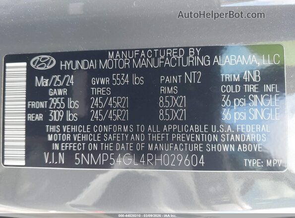 5NMP54GL4RH029604 2024 HYUNDAI SANTA FE CALLIGRAPHY Gray Engine compartment view