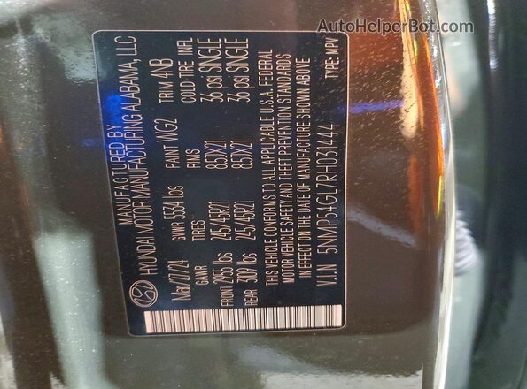 5NMP54GL7RH031444 2024 HYUNDAI SANTA FE CALLIGRAPHY Green Widok naklejki z numerem VIN