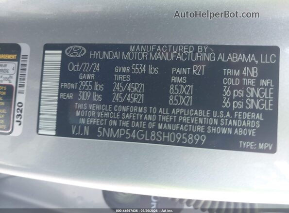 5NMP54GL8SH095899 2025 HYUNDAI SANTA FE CALLIGRAPHY Silver Vista del compartimento del motor