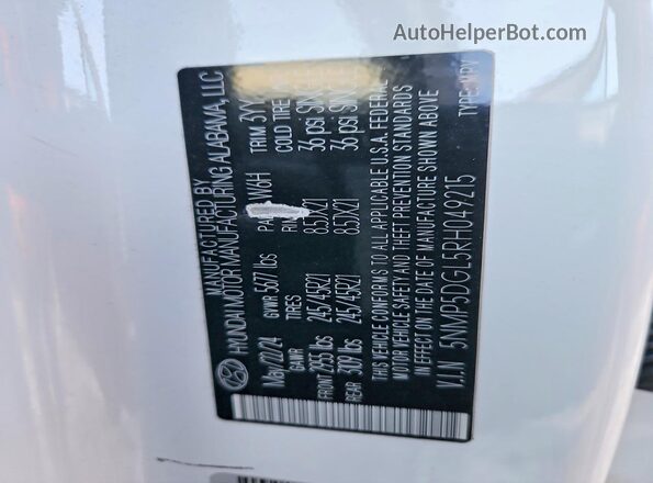 5NMP5DGL5RH049215 2024 HYUNDAI SANTA FE CALLIGRAPHY Белый Панорамный вид салона 360°
