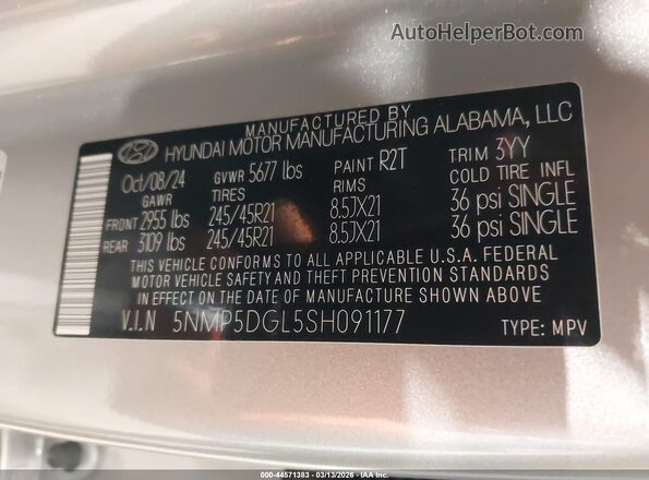 5NMP5DGL5SH091177 2025 HYUNDAI SANTA FE CALLIGRAPHY Silver Widok komory silnika