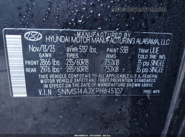5NMS14AJXPH645107 2023 HYUNDAI SANTA FE Черный Вид подкапотного пространства