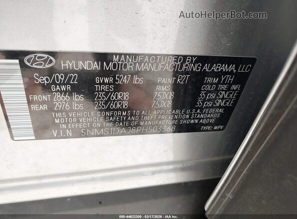 5NMS1DAJ8PH503368 2023 HYUNDAI SANTA FE Silver Vista del compartimento del motor