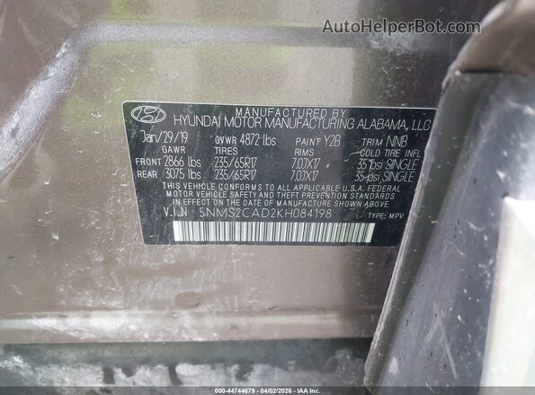 5NMS2CAD2KH084198 2019 HYUNDAI SANTA FE Коричневый Вид подкапотного пространства