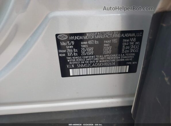 5NMS2CAD5KH102614 2019 HYUNDAI SANTA FE Серебряный Вид подкапотного пространства