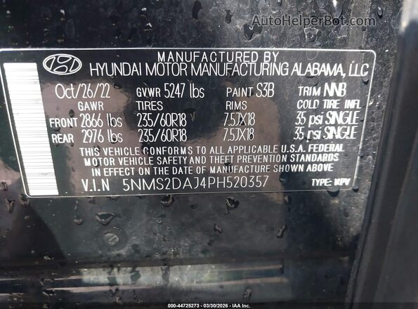 5NMS2DAJ4PH520357 2023 HYUNDAI SANTA FE Black Вид підкапотного простору