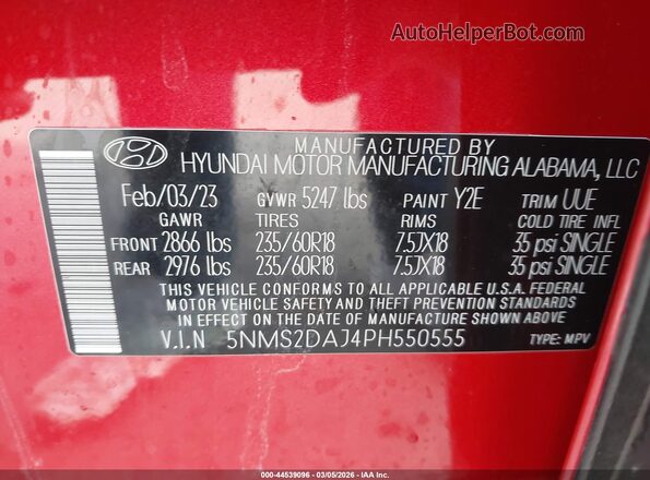 5NMS2DAJ4PH550555 2023 HYUNDAI SANTA FE Красный Вид подкапотного пространства