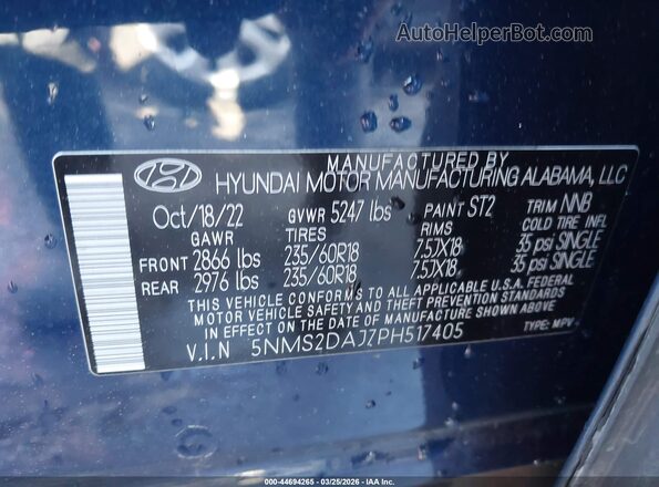 5NMS2DAJ7PH517405 2023 HYUNDAI SANTA FE Синий Вид подкапотного пространства