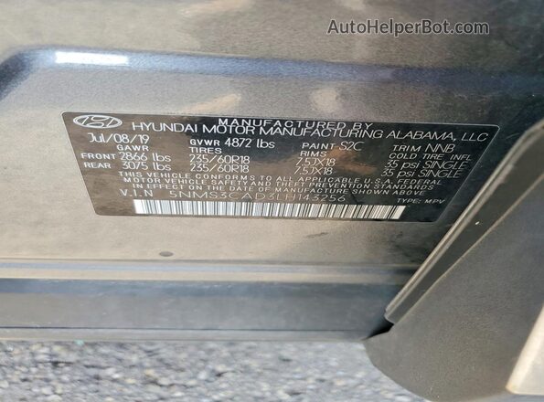 5NMS3CAD3LH143256 2020 HYUNDAI SANTA Серый Вид наклейки с VIN-кодом