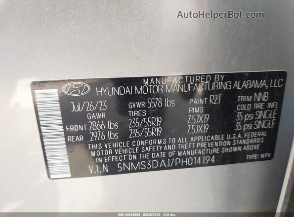 5NMS3DA17PH014194 2023 HYUNDAI SANTA FE HYBRID Silver Vista del compartimento del motor