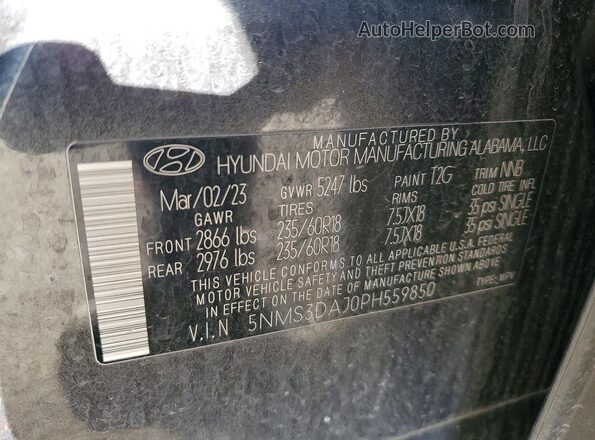 5NMS3DAJ0PH559850 2023 HYUNDAI SANTA Угольный Вид наклейки с VIN-кодом