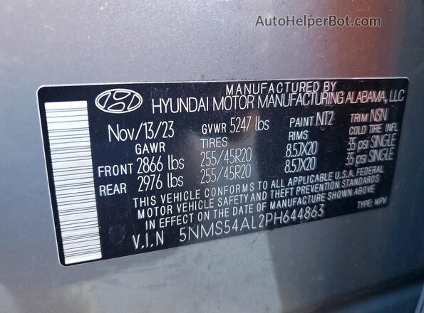 5NMS54AL2PH644863 2023 HYUNDAI SANTA FE CALLIGRAPHY Gray Панорамний вид салону 360°