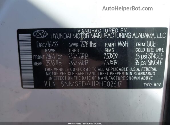 5NMS5DA11PH002617 2023 HYUNDAI SANTA FE HYBRID Белый Вид подкапотного пространства