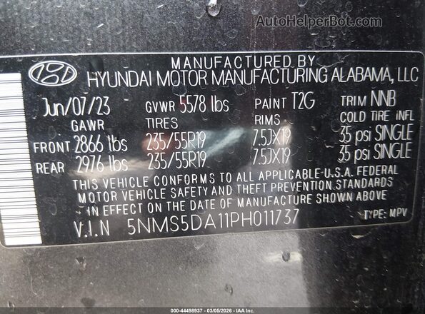 5NMS5DA11PH011737 2023 HYUNDAI SANTA FE HYBRID Black Widok komory silnika