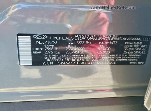 5NMS5DAL4PH644864 2023 HYUNDAI SANTA FE CALLIGRAPHY Gray Vista interior de 360 grados