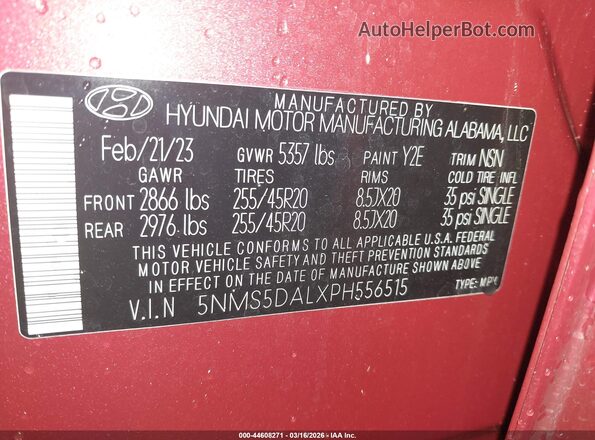 5NMS5DALXPH556515 2023 HYUNDAI SANTA FE CALLIGRAPHY Красный Вид подкапотного пространства
