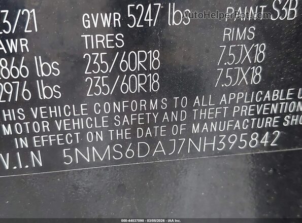 5NMS6DAJ7NH395842 2022 HYUNDAI SANTA FE Black Engine compartment view
