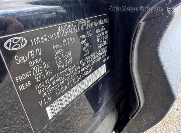 5NMZT3LB0JH081161 2018 HYUNDAI SANTA Черный Вид задних сидений