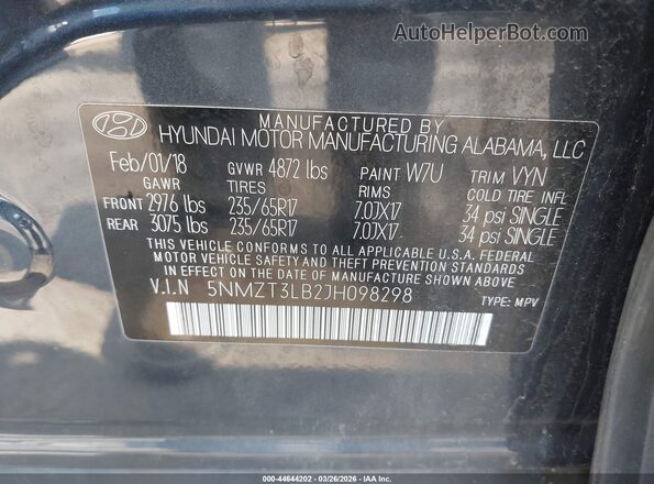 5NMZT3LB2JH098298 2018 HYUNDAI SANTA FE SPORT Серый Вид подкапотного пространства