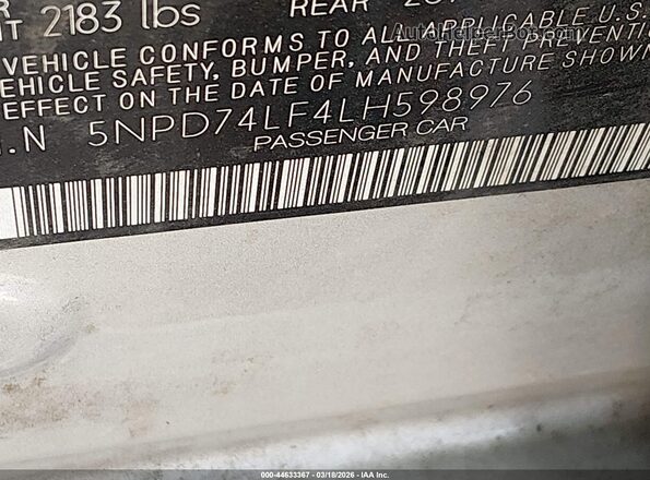 5NPD74LF4LH598976 2020 HYUNDAI ELANTRA Серебряный Вид подкапотного пространства