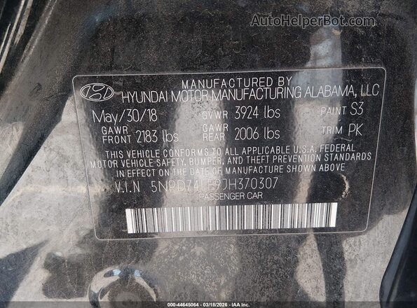 5NPD74LF9JH370307 2018 HYUNDAI ELANTRA Черный Вид подкапотного пространства