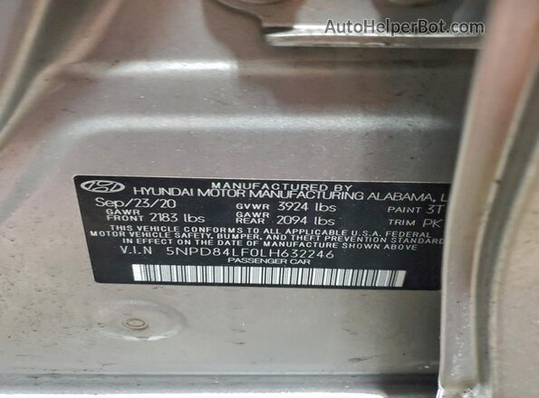5NPD84LF0LH632246 2020 HYUNDAI ELANTRA Серебряный Вид подкапотного пространства