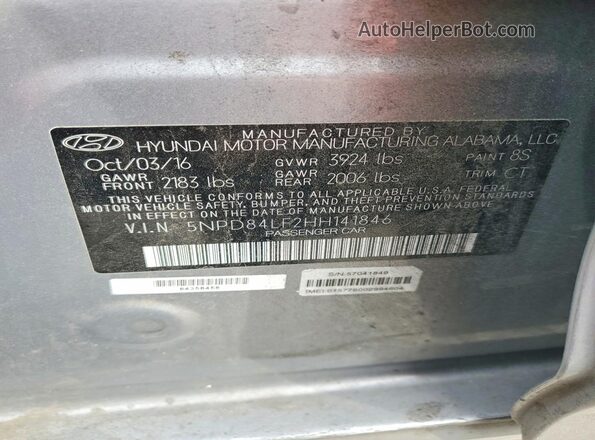 5NPD84LF2HH141846 2017 HYUNDAI ELANTRA Silver Vista de la etiqueta del VIN