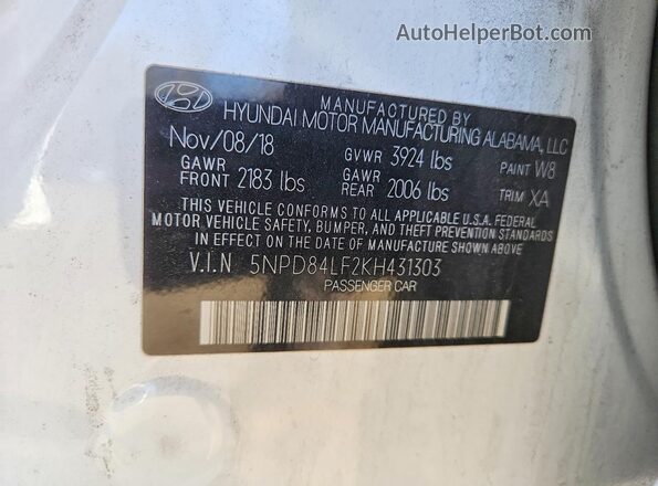 5NPD84LF2KH431303 2019 HYUNDAI ELANTRA Белый Вид подкапотного пространства