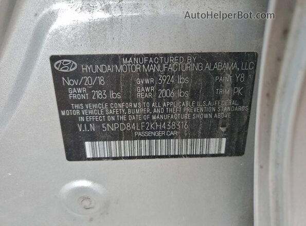 5NPD84LF2KH438316 2019 HYUNDAI ELANTRA Silver Widok komory silnika
