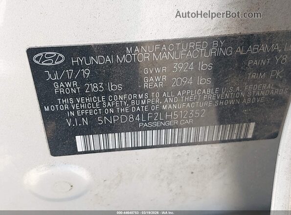 5NPD84LF2LH512352 2020 HYUNDAI ELANTRA Серебряный Вид подкапотного пространства