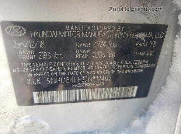 5NPD84LF3JH312402 2018 HYUNDAI ELANTRA Серебряный Вид подкапотного пространства