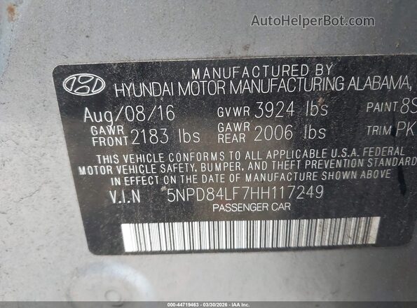 5NPD84LF7HH117249 2017 HYUNDAI ELANTRA Silver Engine compartment view