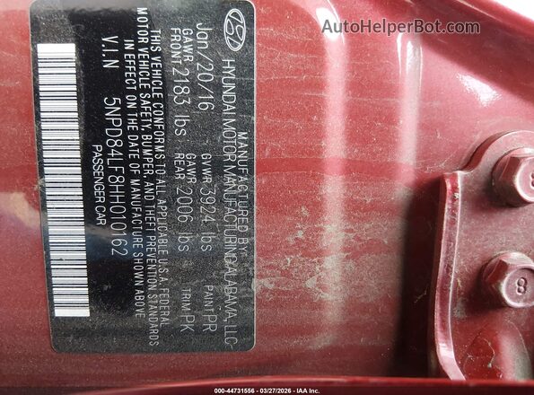 5NPD84LF8HH010162 2017 HYUNDAI ELANTRA Красный Вид подкапотного пространства