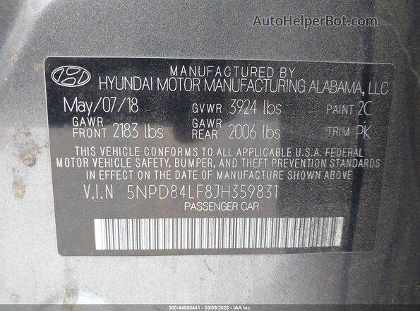 5NPD84LF8JH359831 2018 HYUNDAI ELANTRA Gray Widok komory silnika