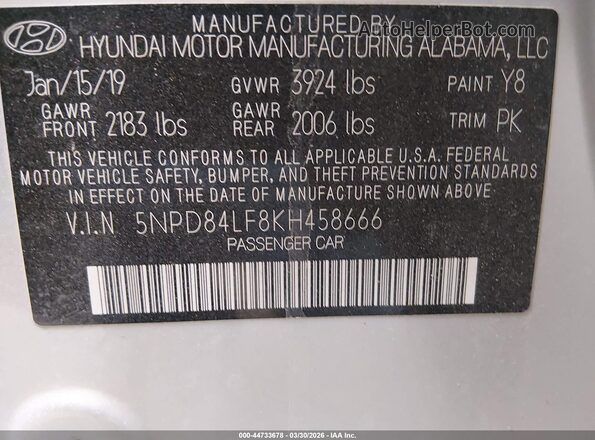 5NPD84LF8KH458666 2019 HYUNDAI ELANTRA Silver Engine compartment view