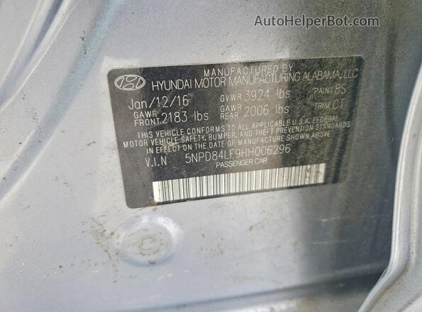 5NPD84LF9HH006296 2017 HYUNDAI ELANTRA Silver Շարժիչի բաժամունքի տեսք