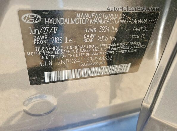 5NPD84LF9JH248656 2018 HYUNDAI ELANTRA Gray Vista del compartimento del motor