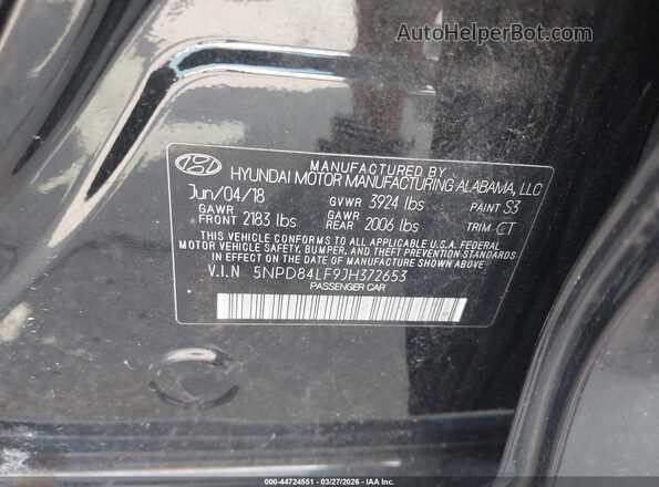 5NPD84LF9JH372653 2018 HYUNDAI ELANTRA Black ძრავის განყოფილების ხედი