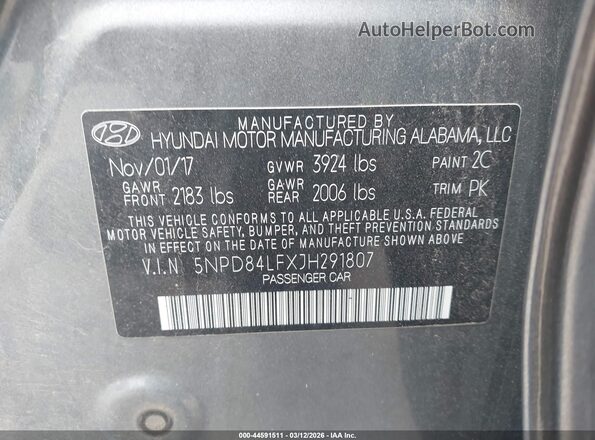 5NPD84LFXJH291807 2018 HYUNDAI ELANTRA Серый Вид подкапотного пространства
