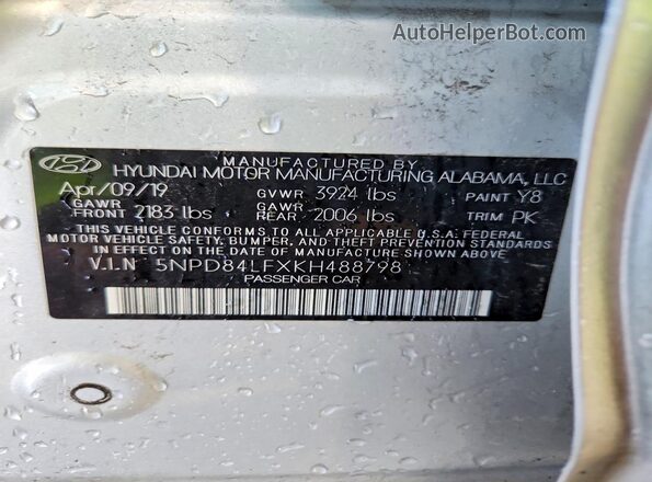 5NPD84LFXKH488798 2019 HYUNDAI ELANTRA Серебряный Вид подкапотного пространства