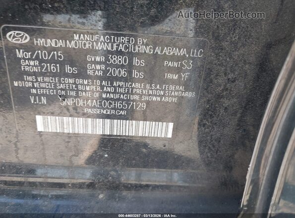 5NPDH4AE0GH657129 2016 HYUNDAI ELANTRA Black ძრავის განყოფილების ხედი