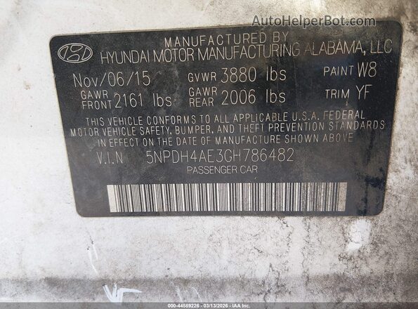 5NPDH4AE3GH786482 2016 HYUNDAI ELANTRA Белый Вид подкапотного пространства