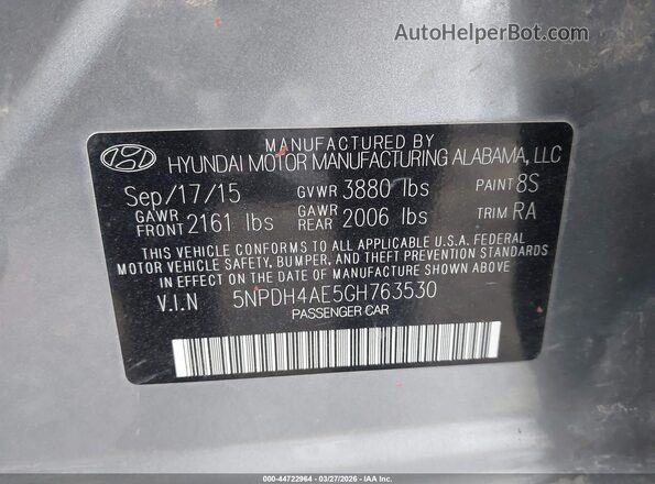 5NPDH4AE5GH763530 2016 HYUNDAI ELANTRA Silver Widok komory silnika