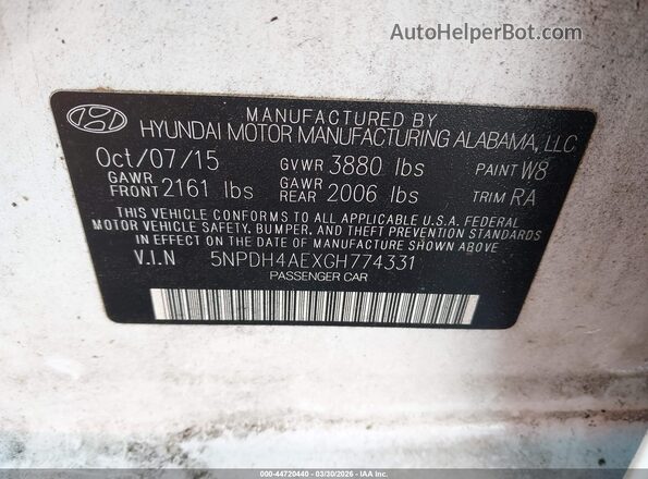 5NPDH4AEXGH774331 2016 HYUNDAI ELANTRA Белый Вид подкапотного пространства