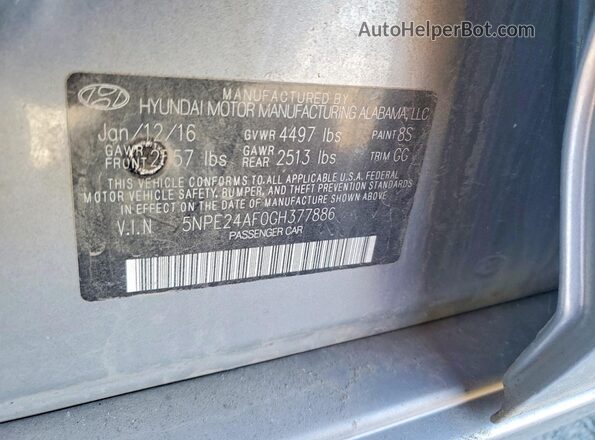 5NPE24AF0GH377886 2016 HYUNDAI SONATA Серебряный Вид подкапотного пространства