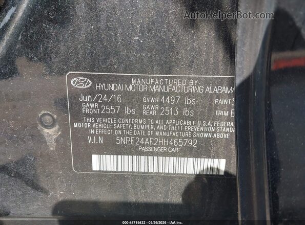 5NPE24AF2HH465792 2017 HYUNDAI SONATA Black Вид підкапотного простору