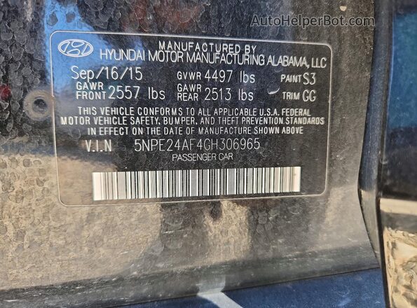 5NPE24AF4GH306965 2016 HYUNDAI SONATA Черный Вид подкапотного пространства