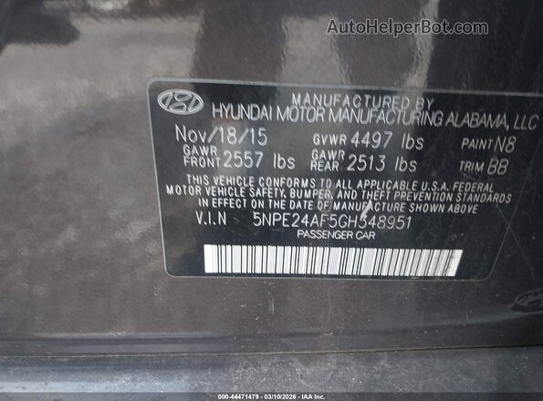5NPE24AF5GH348951 2016 HYUNDAI SONATA Коричневый Вид подкапотного пространства