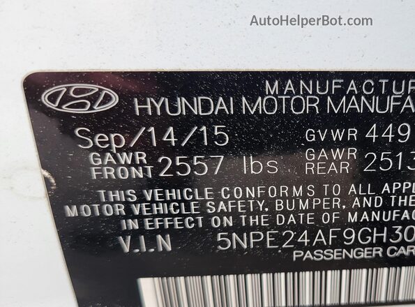 5NPE24AF9GH305312 2016 HYUNDAI SONATA Белый Вид подкапотного пространства